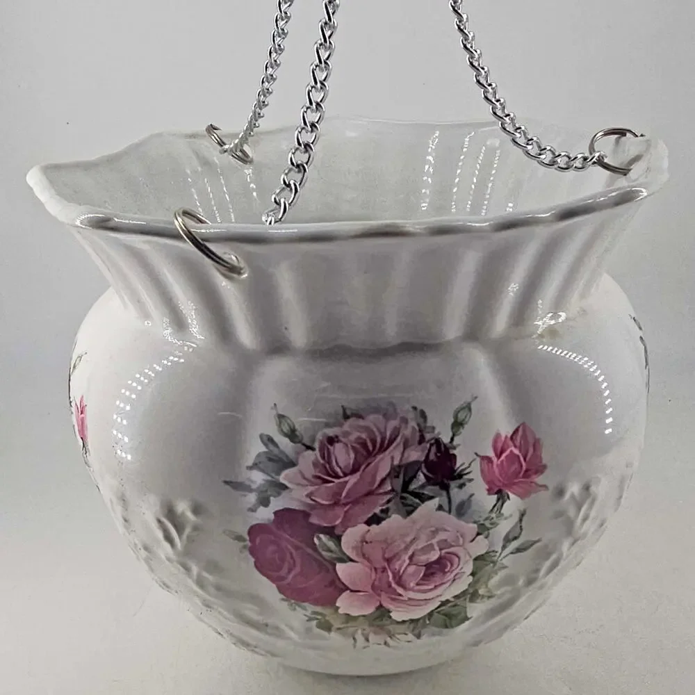 Vintage Maryleigh Pottery cabbage rose Ceramic hanging Planter England